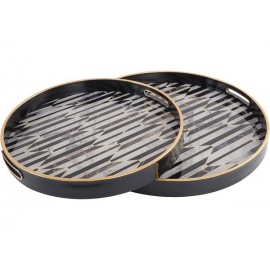 Set of Two Black And Antique Gold Geometric Trays